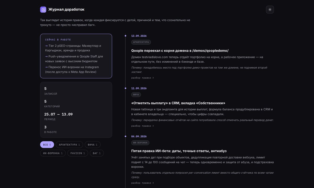 Журнал доработок, тёмная тема