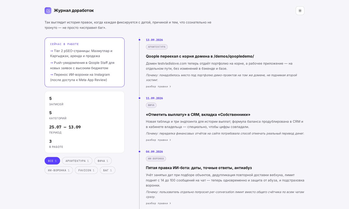 Журнал доработок, светлая тема